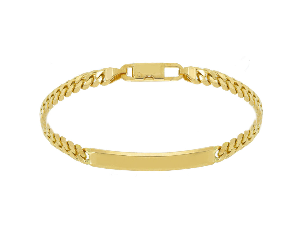 SOLID 18K YELLOW GOLD BRACELET GOURMETTE CUBAN CURB 5mm, ENGRAVING PLATE, 7.5