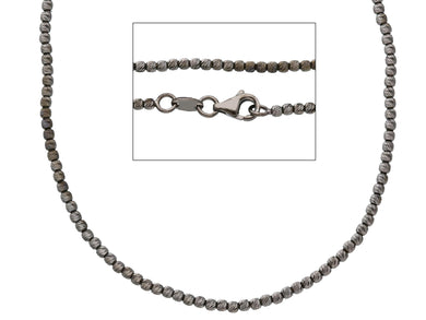 BURNISHED BLACK 18K GOLD CHAIN FINELY WORKED SPHERES 2 MM DIAMOND CUT BALLS, 20
