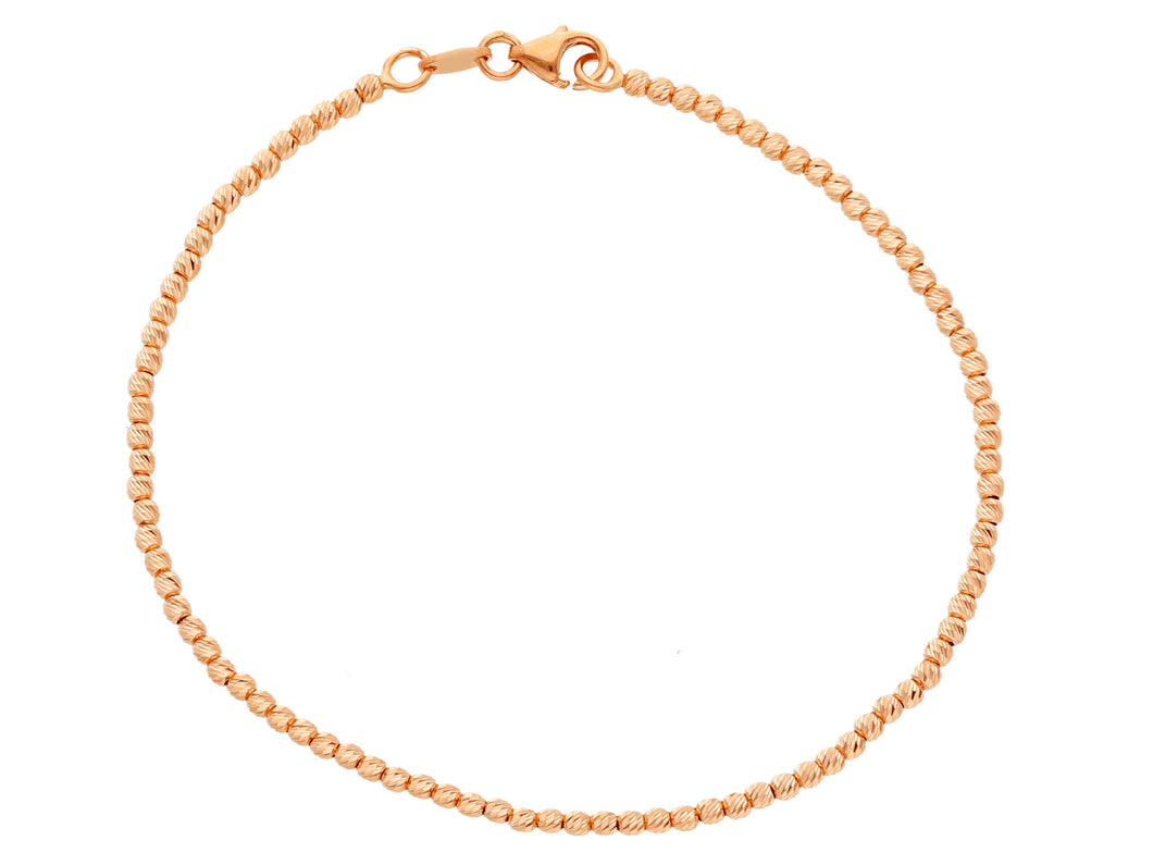18k rose gold bracelet, 20 cm, finely worked spheres, 2 mm diamond cut balls.
