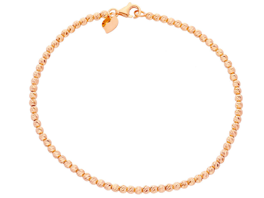 18k rose gold bracelet, 17 cm, finely worked spheres, 2.5 mm diamond cut balls.