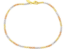Load image into Gallery viewer, 18K YELLOW WHITE ROSE GOLD BRACELET, 19 CM, WORKED, 2.5 MM DIAMOND CUT BALLS.
