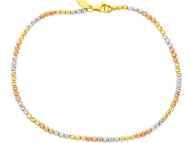 18K YELLOW WHITE ROSE GOLD BRACELET, 19 CM, WORKED, 2.5 MM DIAMOND CUT BALLS.