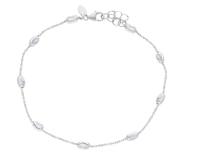 18k white gold rolo alternate bracelet 3mm worked faceted oval balls 7.1