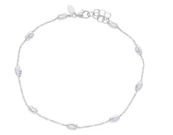 18k white gold rolo alternate bracelet 3mm worked faceted oval balls 7.1