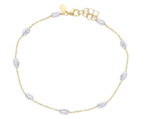 Load image into Gallery viewer, 18K YELLOW WHITE GOLD ROLO ALTERNATE BRACELET 3mm WORKED FACETED OVAL BALLS 7.1&quot;.
