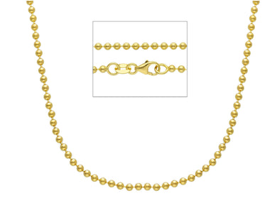 18k yellow gold 2mm smooth balls ball spheres chain, length 40cm 16