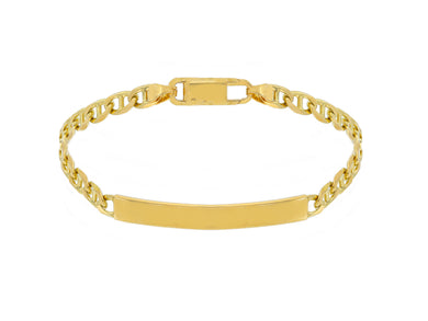 SOLID 18K YELLOW GOLD BRACELET 3mm FLAT MARINER OVAL LINKS ENGRAVING PLATE, 8.3