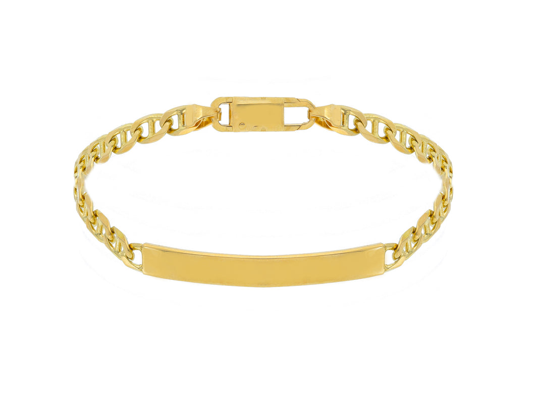 SOLID 18K YELLOW GOLD BRACELET 3mm FLAT MARINER OVAL LINKS ENGRAVING PLATE, 8.3