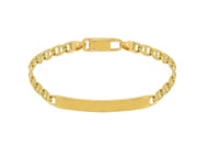 SOLID 18K YELLOW GOLD BRACELET 3mm FLAT MARINER OVAL LINKS ENGRAVING PLATE, 7.5