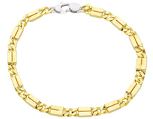 Load image into Gallery viewer, 18K YELLOW WHITE GOLD BRACELET 5mm ALTERNATE GOURMETTE CUBAN CURB SQUARE LINK 8.3&quot;.
