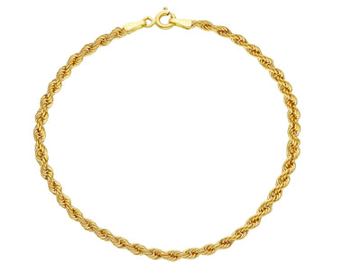 18K YELLOW GOLD BRACELET, 3.5 MM BRAID ROPE LINK, 7.50 INCH LONG, MADE IN ITALY.
