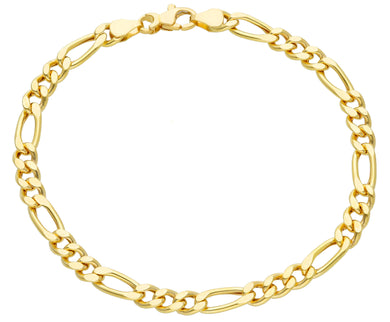 18k yellow gold bracelet big 5 mm rounded figaro gourmette alternate 3+1, 8.3