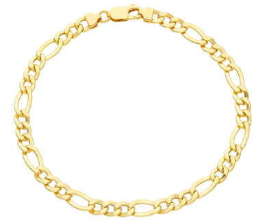 18K YELLOW GOLD BRACELET, BIG FLAT 5 MM SUNKEN FIGARO GOURMETTE ALTERNATE 3+1.