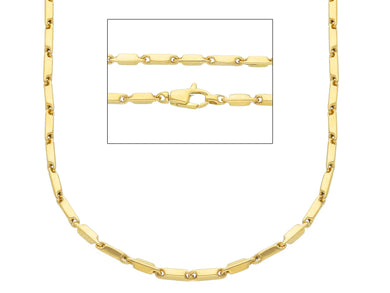 18K YELLOW GOLD CHAIN NECKLACE ROUNDED ALTERNATE TUBE LINKS, length 50 cm, 20