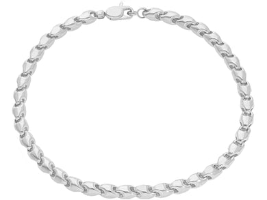 18k white gold bracelet 4mm tube rounded drop link, made in Italy, 21cm 8.3