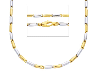 18K YELLOW WHITE GOLD CHAIN NECKLACE ROUNDED ALTERNATE TUBE LINKS, 60 cm, 24