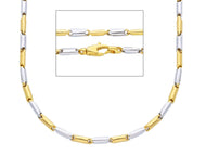 18K YELLOW WHITE GOLD CHAIN NECKLACE ROUNDED ALTERNATE TUBE LINKS, 50 cm, 20