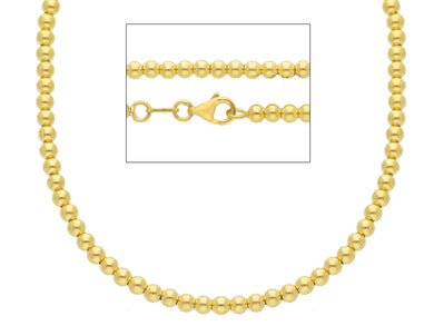 18k yellow gold 3 mm balls chain, 18 inches, smooth spheres, made in Italy.