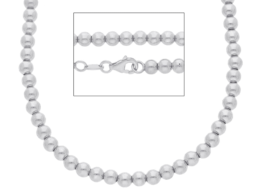 18k white gold 4 mm balls chain, 18 inches, smooth spheres, made in Italy