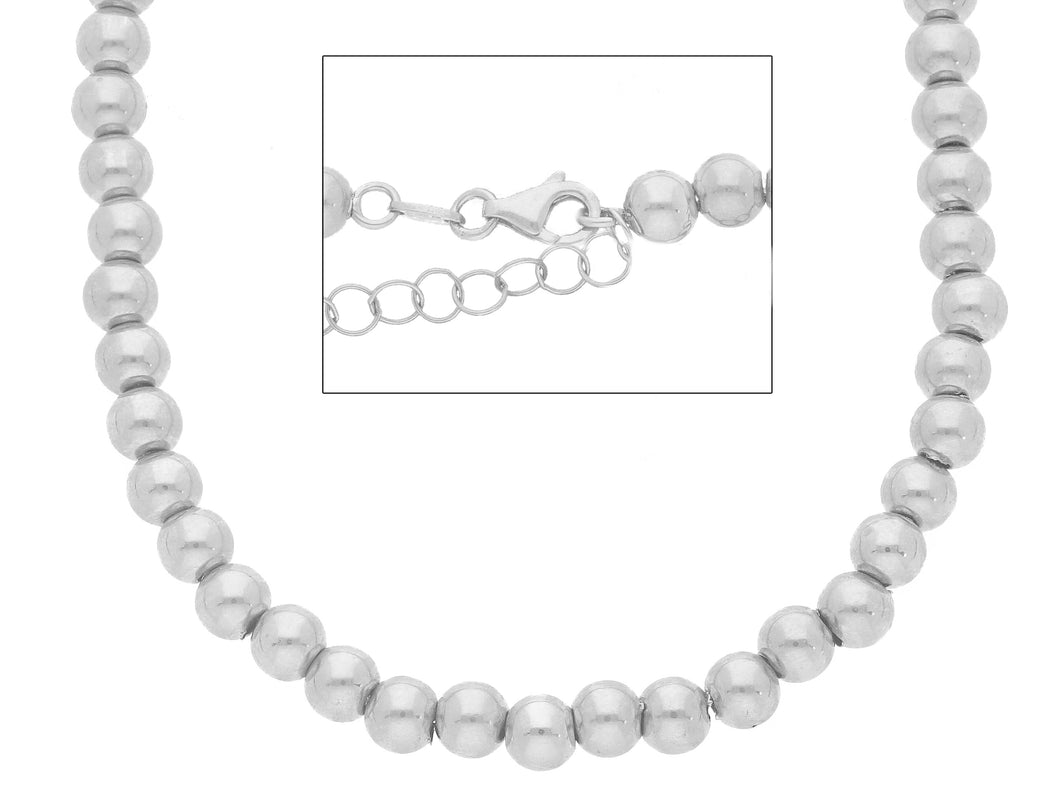 18k white gold 5 mm balls chain, 18 inches, smooth spheres, made in Italy