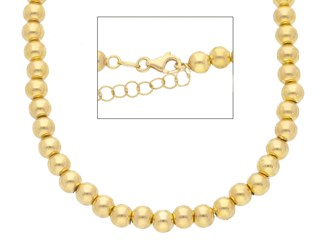 18k yellow gold 5 mm balls chain, 18 inches, smooth spheres, made in Italy.
