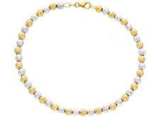 Load image into Gallery viewer, 18K YELLOW WHITE GOLD BRACELET 19cm WORKED SPHERES 4mm DIAMOND CUT BALLS.
