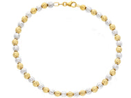 18K YELLOW WHITE GOLD BRACELET 19cm WORKED SPHERES 4mm DIAMOND CUT BALLS.