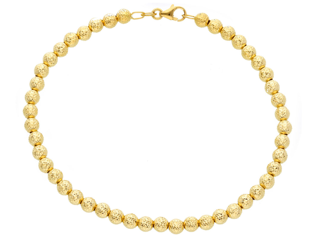18k yellow gold bracelet 19cm worked spheres 4mm diamond cut balls