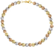18K YELLOW WHITE ROSE GOLD BRACELET 19cm WORKED SPHERES BIG 5mm DIAMOND CUT BALL.