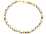 18K YELLOW WHITE GOLD BRACELET 19cm WORKED SPHERES BIG 5mm DIAMOND CUT BALLS.