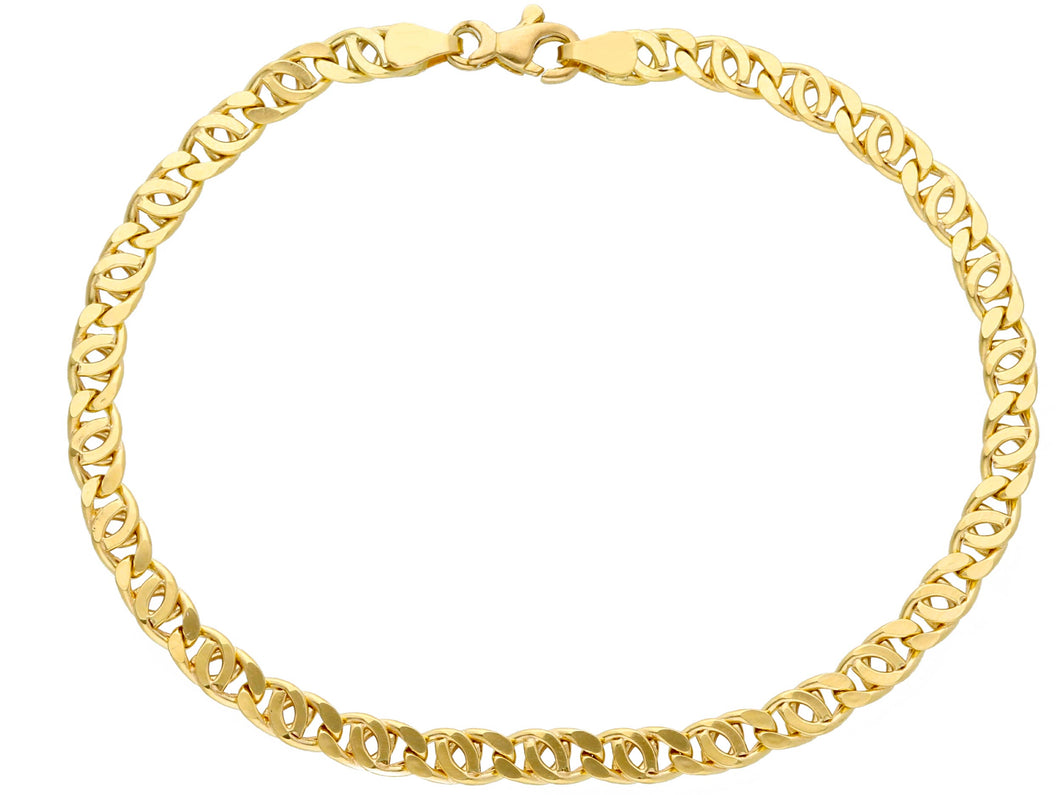 18k yellow gold bracelet 5mm, 8.3 inches, rounded tiger eye links, made in Italy.