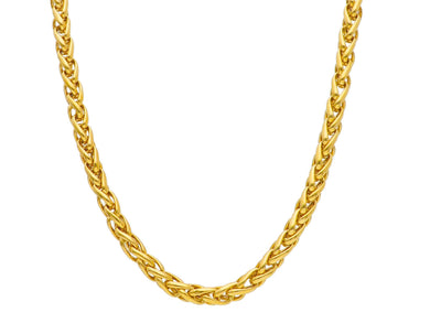 18K YELLOW GOLD CHAIN, NECKLACE SPIGA WHEAT, BIG 5mm, TWISTED, SHOWY, WAVY, EAR.