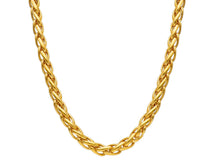 Load image into Gallery viewer, 18K YELLOW GOLD CHAIN, NECKLACE SPIGA WHEAT, BIG 6mm, TWISTED, SHOWY, WAVY, EAR.
