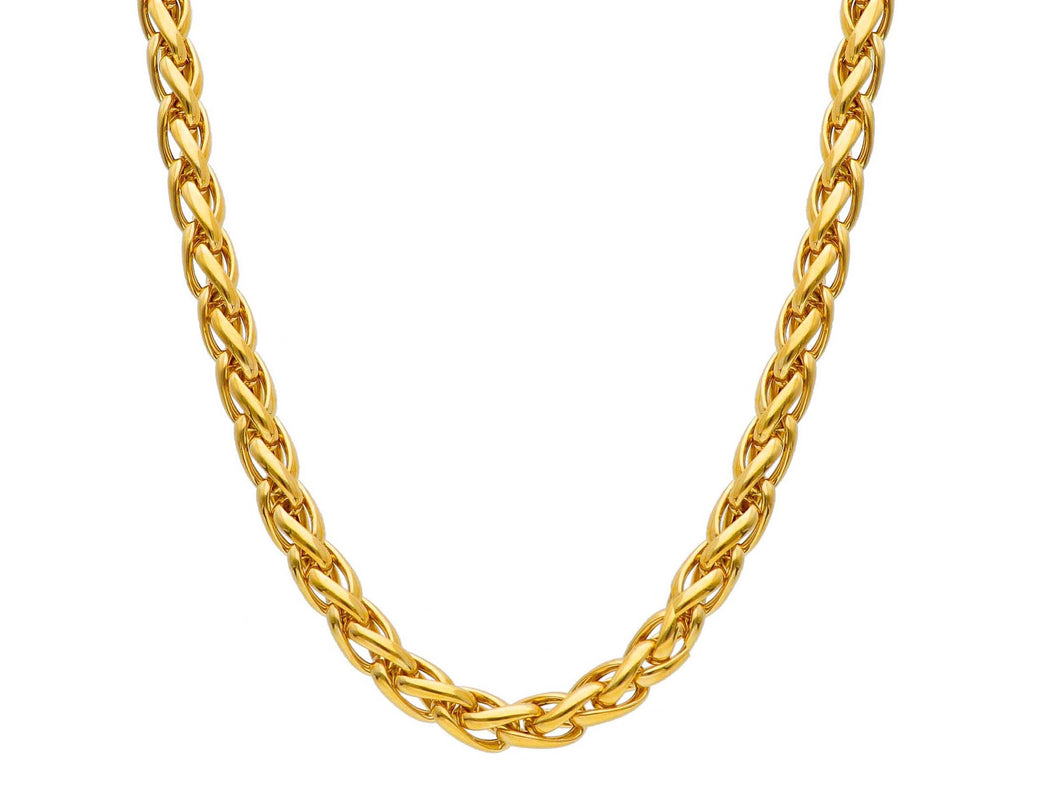18K YELLOW GOLD CHAIN, NECKLACE SPIGA WHEAT, BIG 6mm, TWISTED, SHOWY, WAVY, EAR.