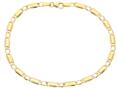 18K YELLOW GOLD BRACELET GOURMETTE ALTERNATE FLAT PLATES SQUARE LINKS 4.8mm 21cm.