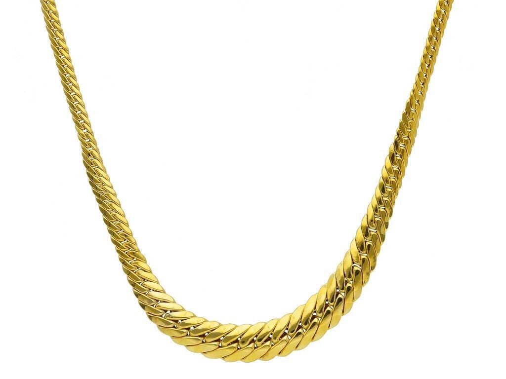 18K YELLOW GOLD GRADUATED 3-6mm HOLLOW ROUNDED NECKLACE, CUBAN CURB 18 INCHES