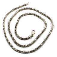18k white gold basket rounded 2.8mm tube basket popcorn chain necklace, 18