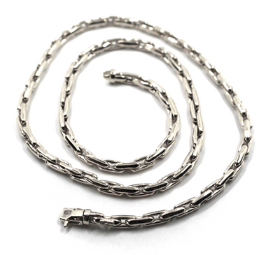 18K WHITE GOLD CHAIN 4mm SQUARE ROUNDED CABLE RECTANGULAR LINK 60cm 24