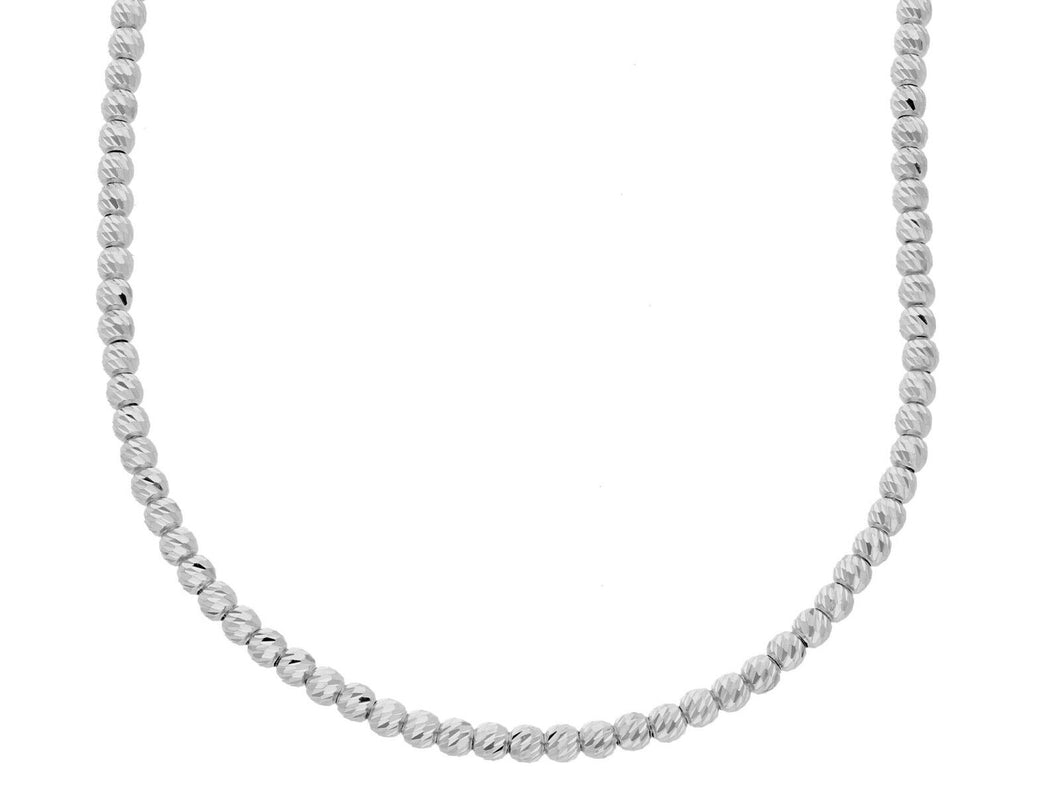 18k white gold chain finely worked spheres 2.5 mm diamond cut balls, 18