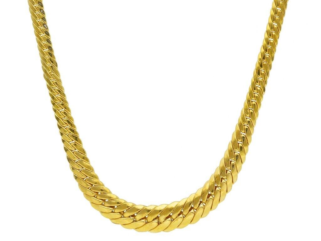 18K YELLOW GOLD GRADUATED 3.5-7mm HOLLOW ROUNDED NECKLACE, CUBAN CURB 18