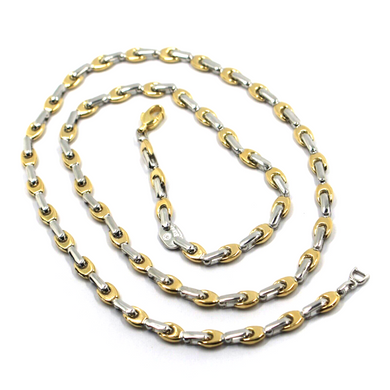 18k white yellow gold chain necklace alternate 5mm oval drop & tube links, 24
