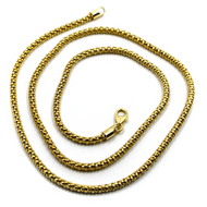 18k yellow gold basket rounded 2.8mm tube basket popcorn chain necklace, 18