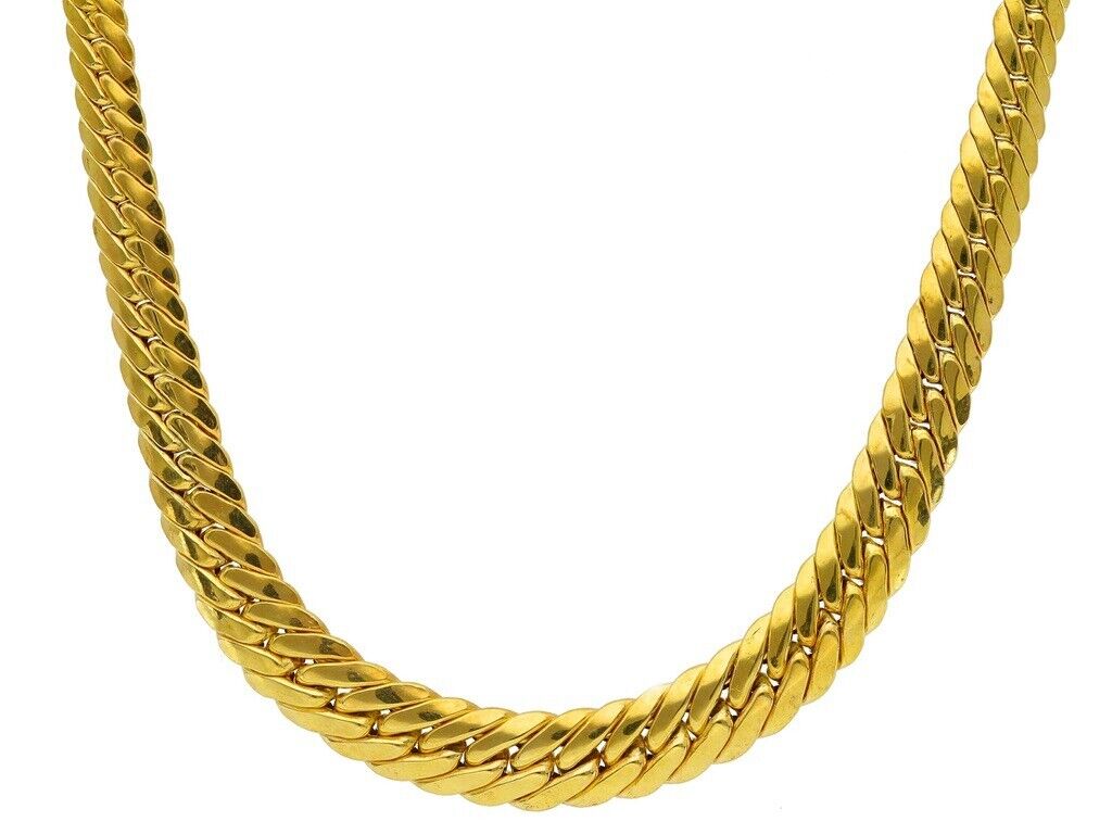 18K YELLOW GOLD GRADUATED 4-8mm HOLLOW ROUNDED NECKLACE, CUBAN CURB 18 INCHES