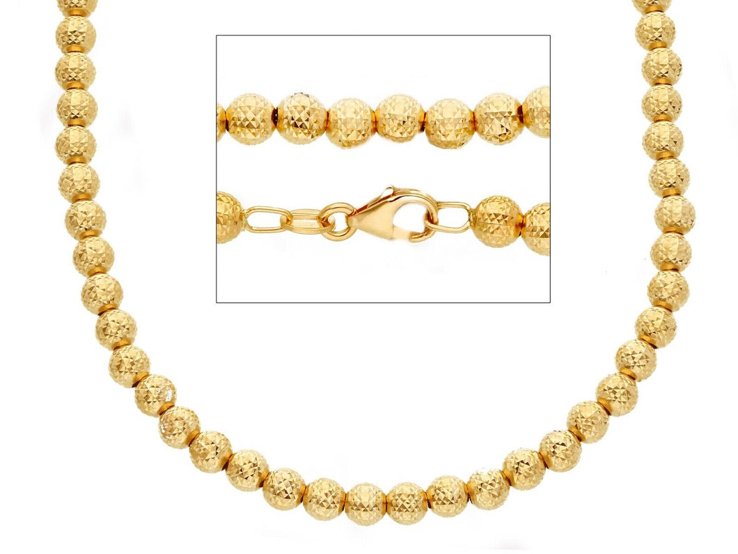 18k yellow gold balls chain worked spheres 4mm diamond cut, faceted 18