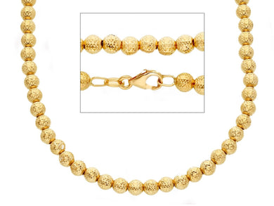 18k yellow gold balls chain worked spheres 4mm diamond cut, faceted 20