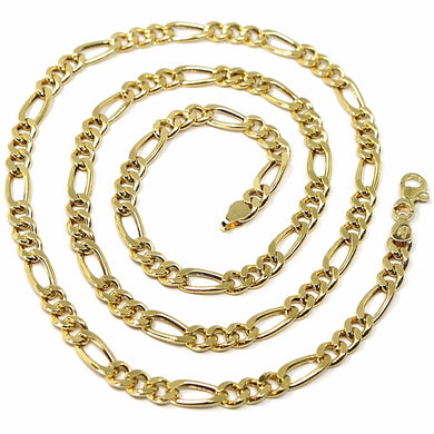 18K YELLOW GOLD CHAIN BIG 5 MM ROUNDED FIGARO GOURMETTE ALTERNATE 3+1, 20 INCHES.