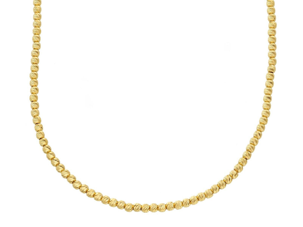 18K YELLOW GOLD CHAIN FINELY WORKED SPHERES 2 MM DIAMOND CUT BALLS, 18