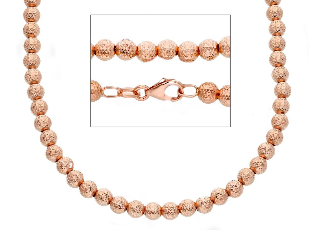 18k rose gold balls chain worked spheres 4mm diamond cut, faceted 18