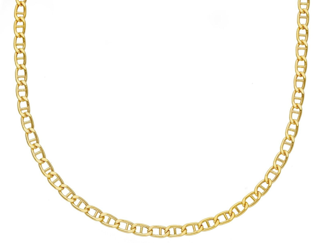 18K YELLOW GOLD CHAIN FLAT BOAT MARINER OVAL NAUTICAL LINK 2.5mm, 45 cm, 18