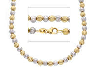 18K YELLOW WHITE GOLD BALLS CHAIN WORKED SPHERES 4mm DIAMOND CUT, 20